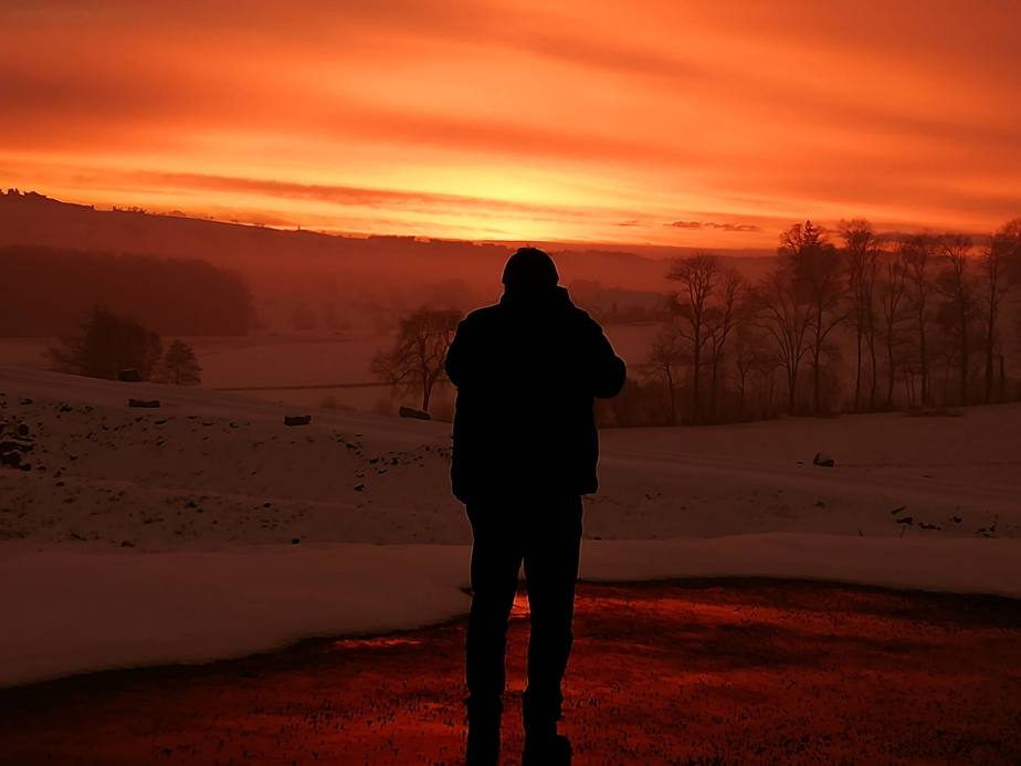 MakingOf: Wohlige Wärme in tiefster Kälte: Sonnenuntergang bei Hildisrieden